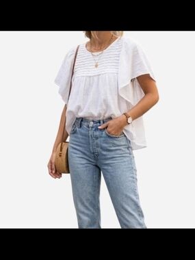 june & hudson White Textured Ruffle Top